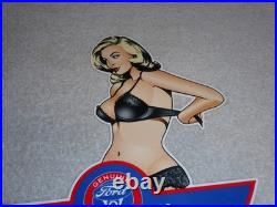 Vintage Ford Genuine Parts V8 Service Garage Woman Metal Car Truck Gasoline Sign