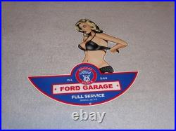 Vintage Ford Genuine Parts V8 Service Garage Woman Metal Car Truck Gasoline Sign