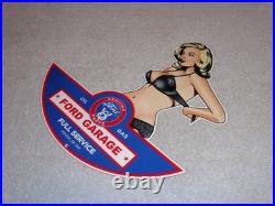 Vintage Ford Genuine Parts V8 Service Garage Woman Metal Car Truck Gasoline Sign
