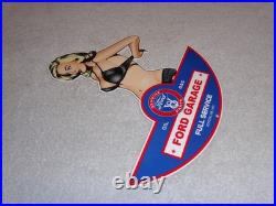 Vintage Ford Genuine Parts V8 Service Garage Woman Metal Car Truck Gasoline Sign