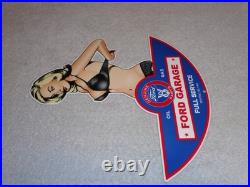 Vintage Ford Genuine Parts V8 Service Garage Woman Metal Car Truck Gasoline Sign