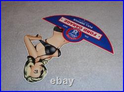 Vintage Ford Genuine Parts V8 Service Garage Woman Metal Car Truck Gasoline Sign