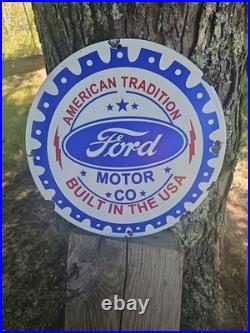 Vintage Ford Motor Co. Built In The U. S. A. Porcelain Dealership Sign 12