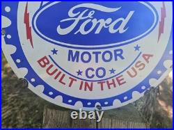 Vintage Ford Motor Co. Built In The U. S. A. Porcelain Dealership Sign 12
