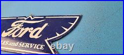 Vintage Ford Motor Co Porcelain Gas Automobile Sales & Service Pump Plate Sign