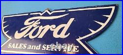 Vintage Ford Motor Co Porcelain Gas Automobile Sales & Service Pump Plate Sign