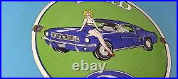 Vintage Ford Motor Co Porcelain Gas Automobile Service Station Pump Mustang Sign