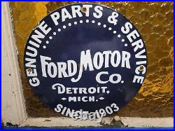 Vintage Ford Motor Co. Porcelain Sign Detroit Car Gas Sales Service Auto Parts