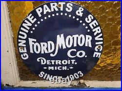 Vintage Ford Motor Co. Porcelain Sign Detroit Car Gas Sales Service Auto Parts