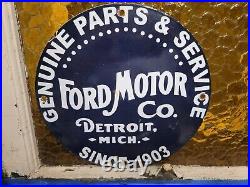 Vintage Ford Motor Co. Porcelain Sign Detroit Car Gas Sales Service Auto Parts