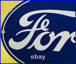 Vintage Ford Motors Porcelain Sign Gas Station Pump Plate Dealership Chevrolet