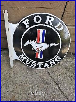 Vintage Ford Mustang Double-sided Flange Porcelain Metal Sign 17 X 17