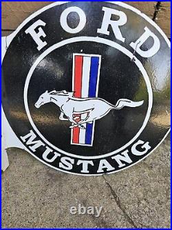 Vintage Ford Mustang Double-sided Flange Porcelain Metal Sign 17 X 17