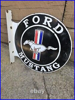 Vintage Ford Mustang Double-sided Flange Porcelain Metal Sign 17 X 17