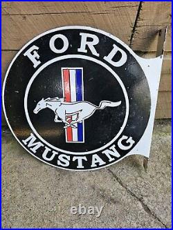 Vintage Ford Mustang Double-sided Flange Porcelain Metal Sign 17 X 17