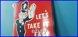 Vintage Ford Policeman Let's Take It Easy Metal Porcelain Auto Service Pump Sign