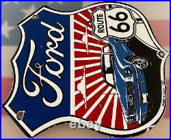 Vintage Ford Route 66 Porcelain Dealership Sign Motor Oil Gasoline Chevrolet