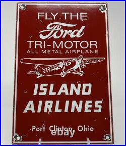 Vintage Ford Tri-motors Porcelain Sign Oil Gas Island Airlines Airplane Aviation