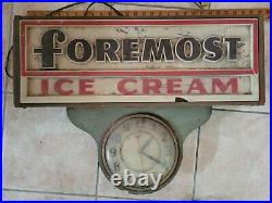 Vintage Foremost Ice Cream Sign Clock Lamp Light Milk Dairy Ad