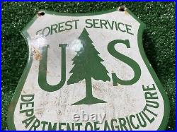 Vintage Forest Service Porcelain Sign Gas Park Ranger Cabin Shield Smokey Camp
