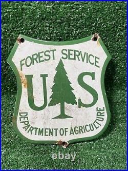 Vintage Forest Service Porcelain Sign Gas Park Ranger Cabin Shield Smokey Camp