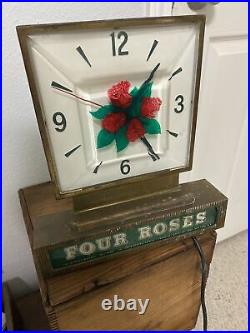 Vintage Four Roses Whiskey Advertising Metal Light Up Bar Clock Sign