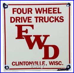 Vintage Four Wheel Drive Trucks Porcelain Sign Repair Shop Gas Oil Wisconsin