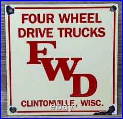 Vintage Four Wheel Drive Trucks Porcelain Sign Repair Shop Gas Oil Wisconsin