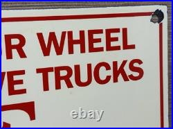 Vintage Four Wheel Drive Trucks Porcelain Sign Repair Shop Gas Oil Wisconsin