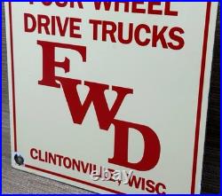 Vintage Four Wheel Drive Trucks Porcelain Sign Repair Shop Gas Oil Wisconsin