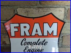Vintage Fram Filters Porcelain Advertising Die Cut Sign 12 X 11