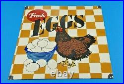 Vintage Fresh Eggs Porcelain Gas Service Station Grocery Store Pump Plate Sign
