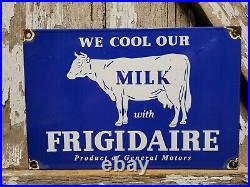 Vintage Frigidaire Porcelain Sign Dairy Farm Milk Cow Cattle Oil Gas Ranch Steer