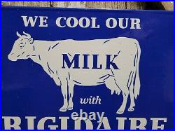 Vintage Frigidaire Porcelain Sign Dairy Farm Milk Cow Cattle Oil Gas Ranch Steer