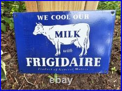 Vintage Frigidaire Porcelain Sign Old General Motors Dairy Farm Milk Cow Farming