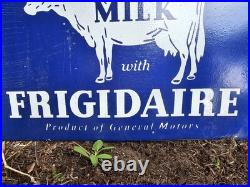 Vintage Frigidaire Porcelain Sign Old General Motors Dairy Farm Milk Cow Farming