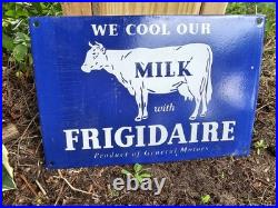 Vintage Frigidaire Porcelain Sign Old General Motors Dairy Farm Milk Cow Farming