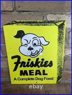 Vintage Friskiesmeal Dog Food Porcelain Heavy Metal Pet Sign 12 X 9.5