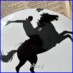 Vintage Frontier Gasoline Rarin'-to-go 12 Inch Convex Porcelain Enamel Sign