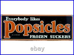 Vintage Frozen Popsicle Porcelain Sign Gas Station Motor Oil Frozen Ice Cream