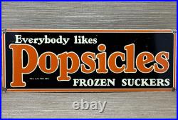 Vintage Frozen Popsicle Porcelain Sign Gas Station Motor Oil Frozen Ice Cream