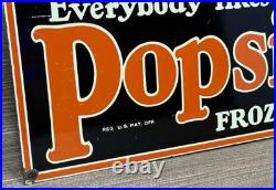 Vintage Frozen Popsicle Porcelain Sign Gas Station Motor Oil Frozen Ice Cream