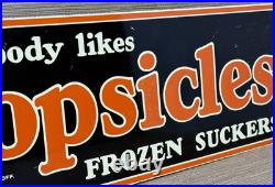 Vintage Frozen Popsicle Porcelain Sign Gas Station Motor Oil Frozen Ice Cream
