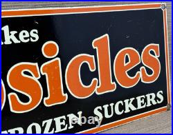 Vintage Frozen Popsicle Porcelain Sign Gas Station Motor Oil Frozen Ice Cream