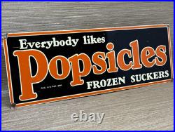 Vintage Frozen Popsicle Porcelain Sign Gas Station Motor Oil Frozen Ice Cream