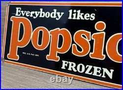 Vintage Frozen Popsicle Porcelain Sign Gas Station Motor Oil Frozen Ice Cream