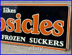 Vintage Frozen Popsicle Porcelain Sign Gas Station Motor Oil Frozen Ice Cream