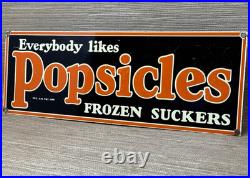Vintage Frozen Popsicle Porcelain Sign Gas Station Motor Oil Frozen Ice Cream