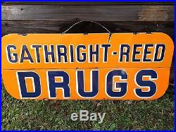 Vintage GATHRIGHT-REED DRUGS, Porcelain Sign. Oxford Mississippi, Historical Square