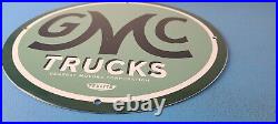 Vintage General Motors Porcelain Gas Automobiles Trucks Gmc Sales Service Sign